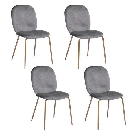 Pack de 4 Sillas de Comedor de Terciopelo Gris