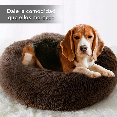 Cama Mascotas Antiestres Circular Felpa L Café
