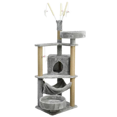 Gimnasio Rascador Para Gatos Interactivo 140cm Gris