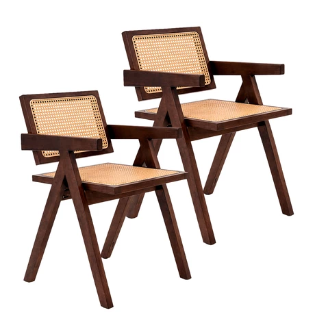 Pack 2 Sillas Sitial Chandigarh Madera Ratán Café - vista alternativa