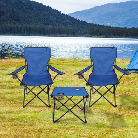 Set Mesa y Sillas Plegables de Camping Azul