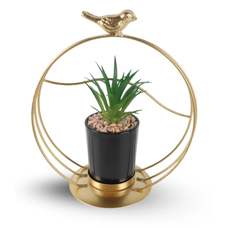 Figura Decorativa Candelabro Pajarito con Mini Planta
