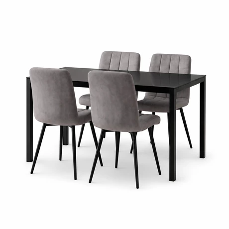 Comedor Mesa Vidrio Negro 75x80x120 cm 4 Sillas Velvet Gris - vista alternativa
