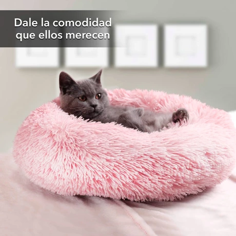 Cama Mascotas Antiestres Circular Felpa S Rosado