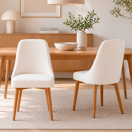 Pack 2 Sillas Madera con Asiento y Respaldo Tapizados Beige