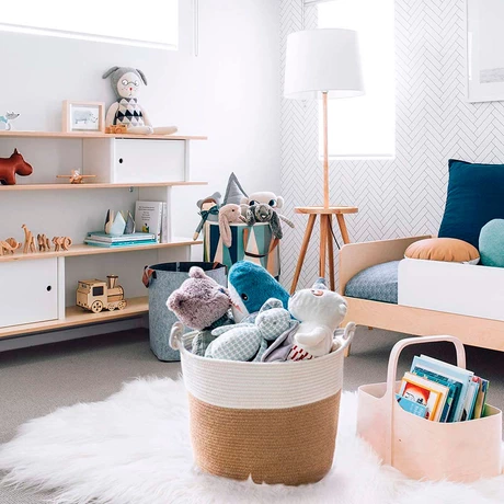 Set 3 Cestos de Fibra Natural con Mangos Café