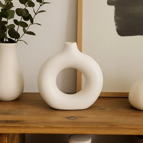 Florero Redondo Cerámica Blanco 20 cm