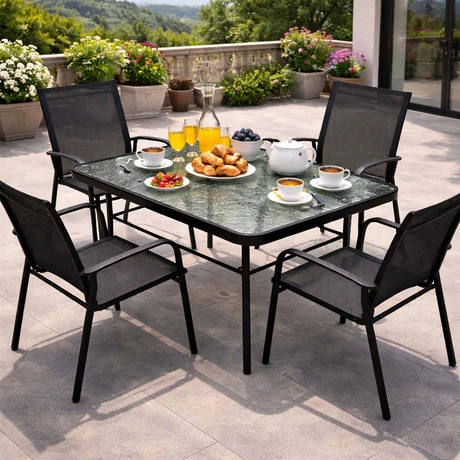 Mesa Terraza Vidrio y Acero 120x80x72cm Negra - vista alternativa