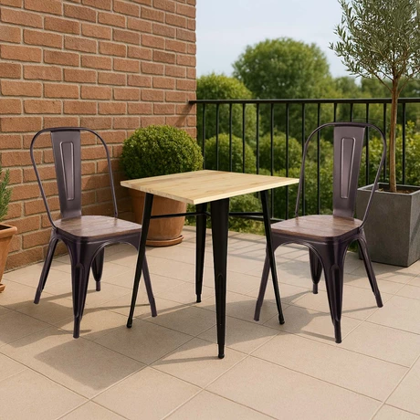 Mesa Metal Tolix cubierta Madera 70x70 cm