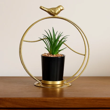 Figura Decorativa Candelabro Pajarito con Mini Planta