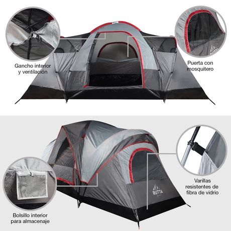 Carpa 6 Personas Camping Outdoor Gris