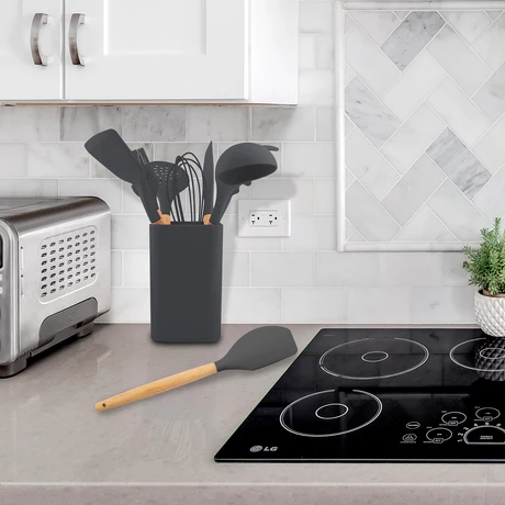 Set de Utensilios de Cocina Silicona Madera Gris
