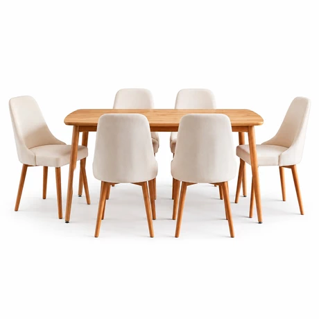 Comedor Aura Mesa 75x80x160 cm 6 Sillas Madera Tapizadas Beige - vista alternativa