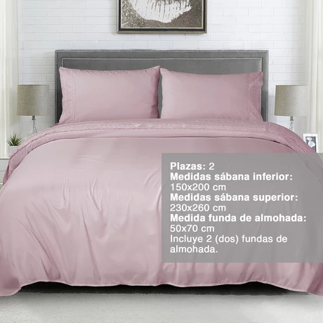 Sábana Broderie 2 Plazas Palo Rosa