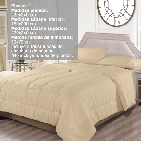 Set Plumón + Juego de Sábanas 2 Plazas Beige