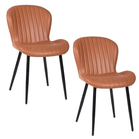 Pack 2 Sillas de Comedor PU Café Patas Metálicas