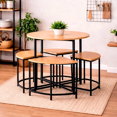 Comedor 4 Sillas Mesa redonda 80x80 industrial
