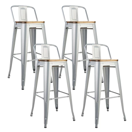 Pack 4 Pisos De Bar Tolix Asiento De madera
