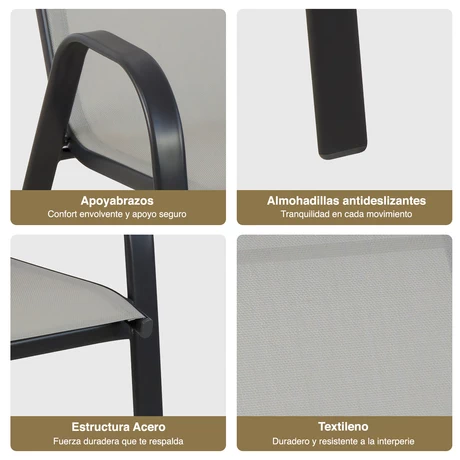 Pack 4 Sillas de Terraza  Textileno y Acero