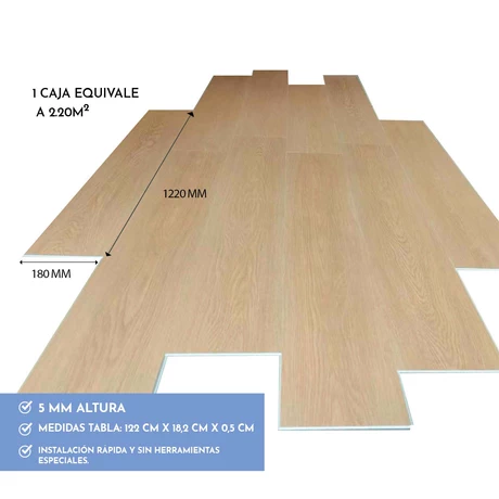 Piso SPC Roble Clásico Click 5+1 mm  18,2 x 122cm  2,2 m²