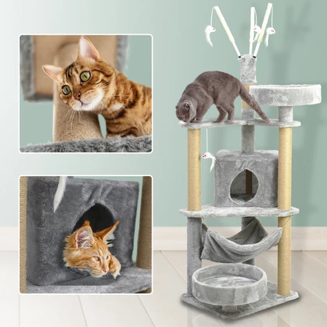 Gimnasio Rascador Para Gatos Interactivo 140cm Gris