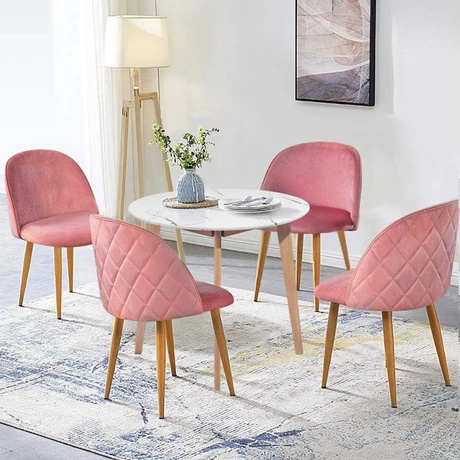 Comedor 4P Mesa Blanca + Sillas Velvet Rosa