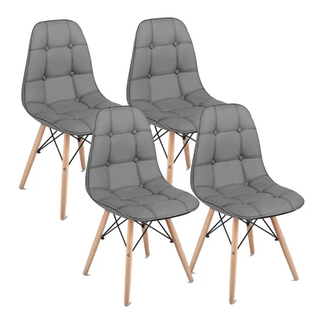 Pack 4 Sillas Eames Acolchada PU Gris