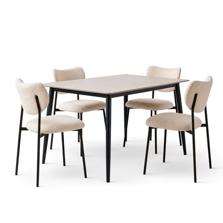 Comedor Oslo Mesa Tipo Mármol Blanco 73x72x121 cm 4 Sillas tela Beige - vista alternativa