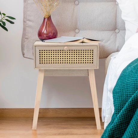 Velador Rejilla 1 Cajón Patas Largas Café