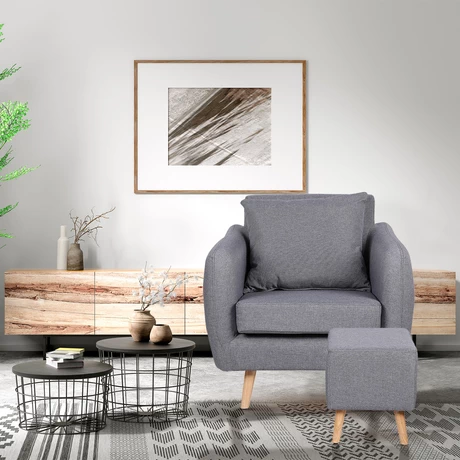 Poltrona Tela con Ottoman Gris