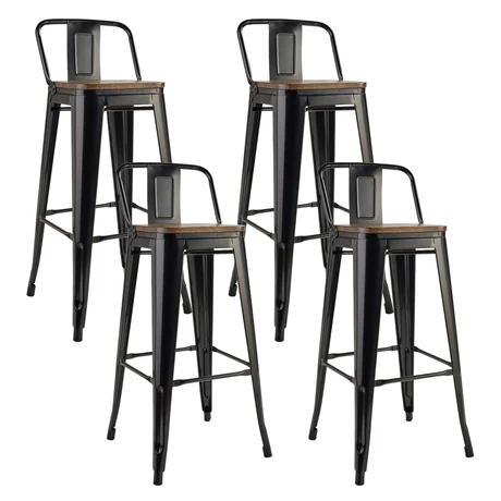 Pack 4 Pisos de Bar Tolix Asiento de Madera Negro
