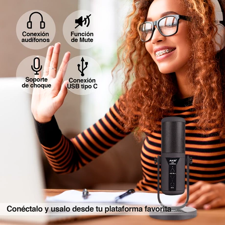 Micrófono de Estudio  Condensador USB AM25  Negro