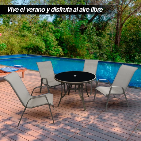 Juego de Comedor Terraza Mesa Redonda Gris