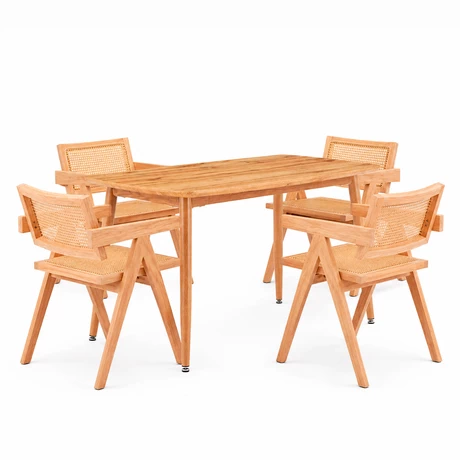 Comedor Chandigarh Mesa 75x75x120 cm 4 Sillas Madera Ratán Natural - vista alternativa