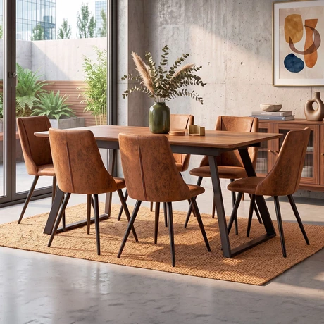 Comedor Moravia Mesa Extensible 75x90x160-200 cm 6 Sillas Pu Café
