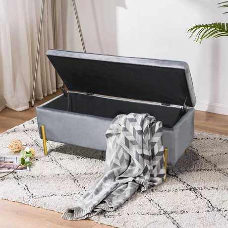 Banqueta Baúl de Terciopelo Tudor Gris