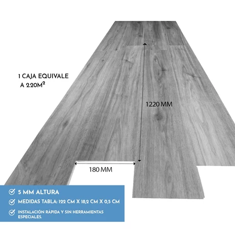 Piso SPC Gris Urbano Click 5+1 mm 18,2 x 122cm  2,2 m²