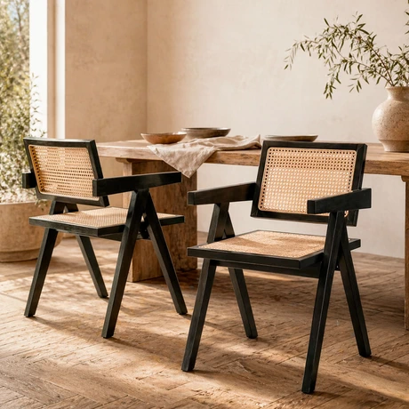 Pack 2 Sillas Sitial Chandigarh Madera Ratán Negro