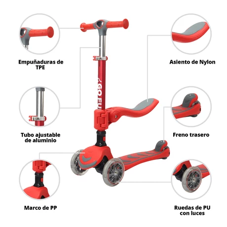 Scooter Infantil 2 en 1 GOFUN Rojo
