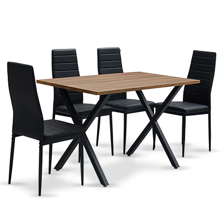Comedor Bristol Mesa 75x70x120 4 Sillas PU Negro