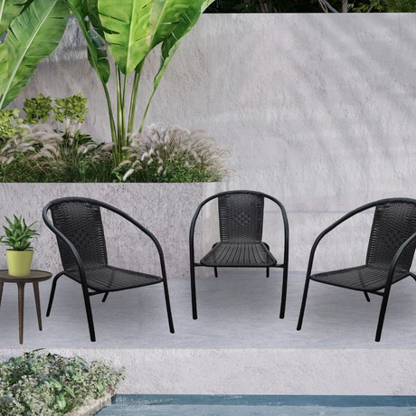 Pack 4 Silla De Terraza Ratán Sintético y Acero Negro