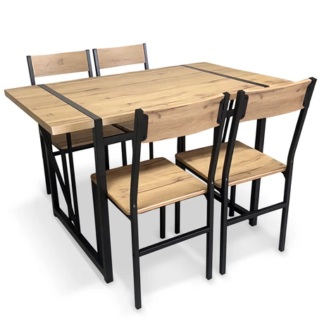 Comedor Mesa 75x70x120 4 Sillas Metal-Madera