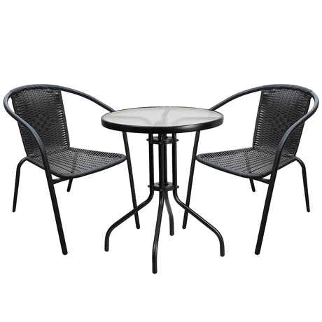 Set terraza Maceio 2 sillas  + Mesa vidrio 70x60 cm Negro