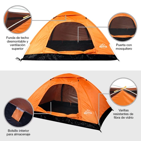 Carpa 2 Personas Camping Outdoor Naranjo