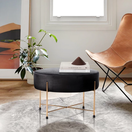 Banqueta Ottoman Pouf Ankara de Terciopelo Negro - vista alternativa