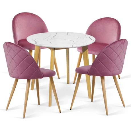 Comedor 4P Mesa Blanca + Sillas Velvet Rosa
