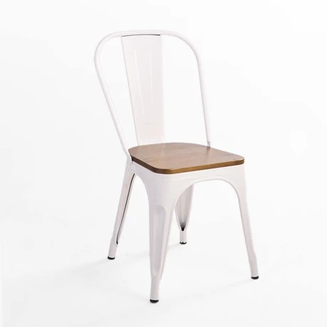 Silla Tolix Vintage con Asiento de Madera - Blanco