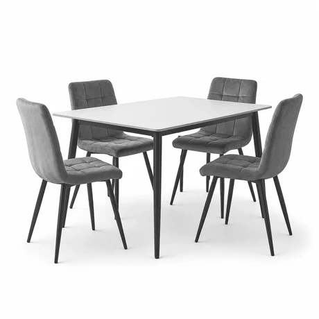 Comedor Mesa Tipo Mármol Blanco 73x72x121 cm 4 Sillas Velvet Gris - vista alternativa