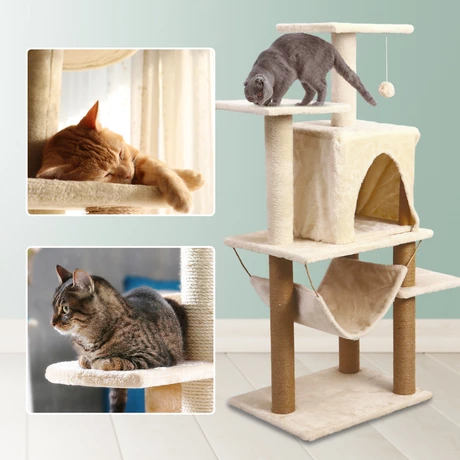 Torre Rascador Para Gatos Casa-Hamaca 113cm Beige