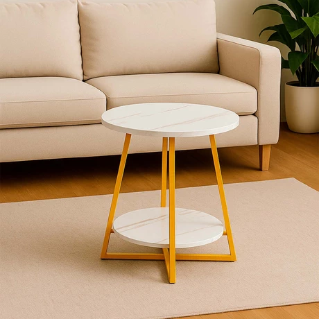Mesa de Centro Lateral Dos Niveles Redonda Blanca